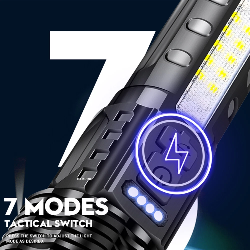 1000000 Lumens Super Bright LED Tactical Flashlight Rechargeable Zoomable 7 Mode