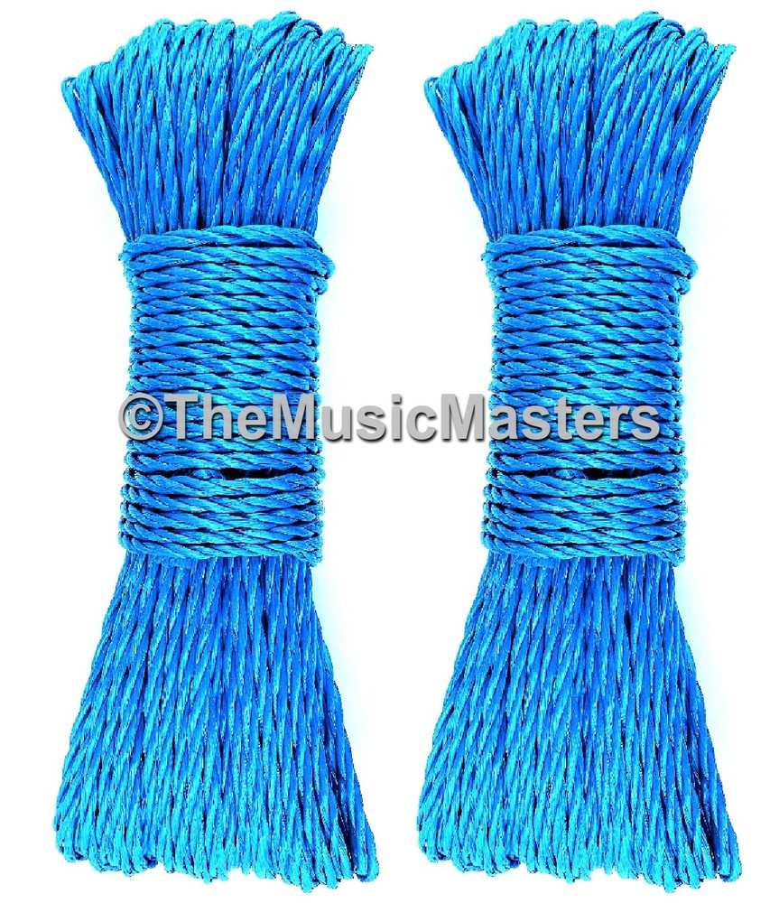 (2) Blue 100ft Twisted Poly UTILITY ROPE Line Cargo Tie Down Cord Twine String
