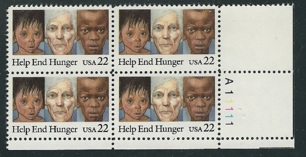 Scott #2164....22 Cent......Help End Hunger... Plate Block