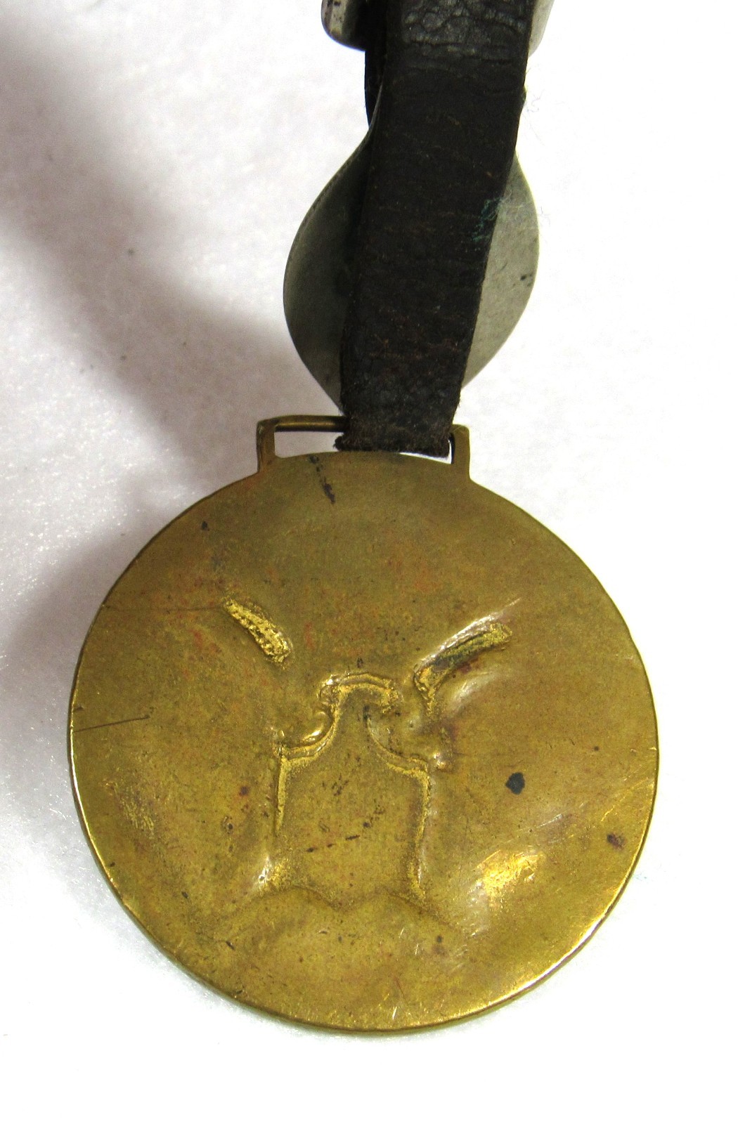 WWI US ARMY BRASS EAGLE WATCH FOB W/ LEATHER STRAP