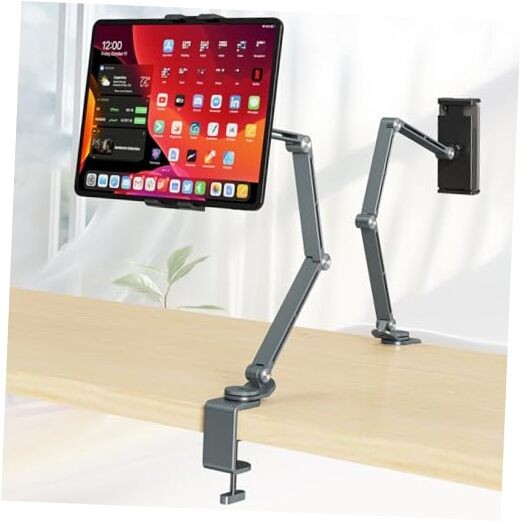 Tablet Stand Holder, Tablet Desk Mount, Adjustable Foldable Tablet Arm Grey