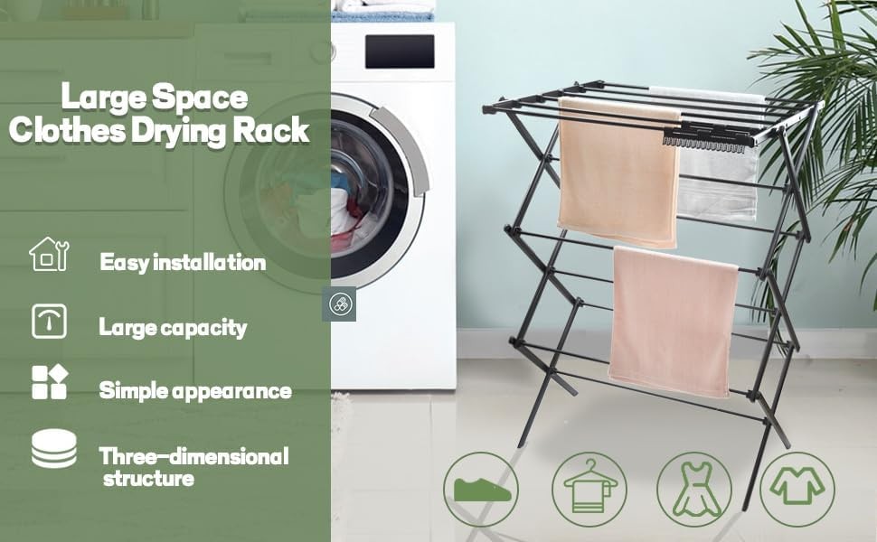 3 Tier Foldable Drying Rack, Vertical Laundry Rack, Portable and Collapsible