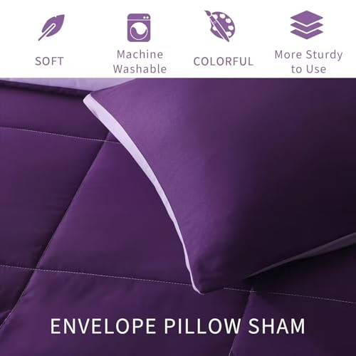 Lightweight Reversible Size Comforter Set, Down Twin Deep Purple/ Lilac