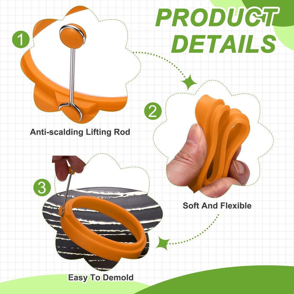 4 Pcs Round Egg Rings, Silicone Egg Pancake Rings Set, Orange