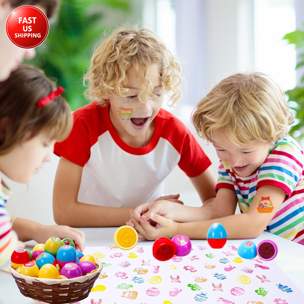 24Pcs Easter Egg Stampers Prefilled Easter Egg Stamps with 24Pcs Easter Stickers