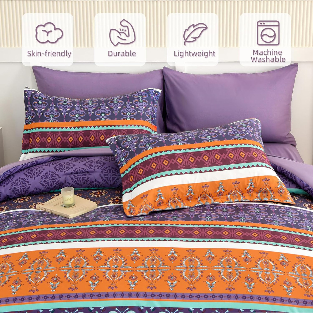 Boho Comforter Set King Size,7 Pieces Bohemian Striped Bedding Comforter Set Bed
