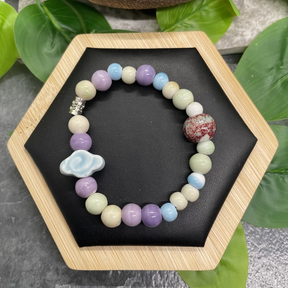Handmade Ceramic Bead Beaded Stackable 6” Plus Stretch Bracelet New B29