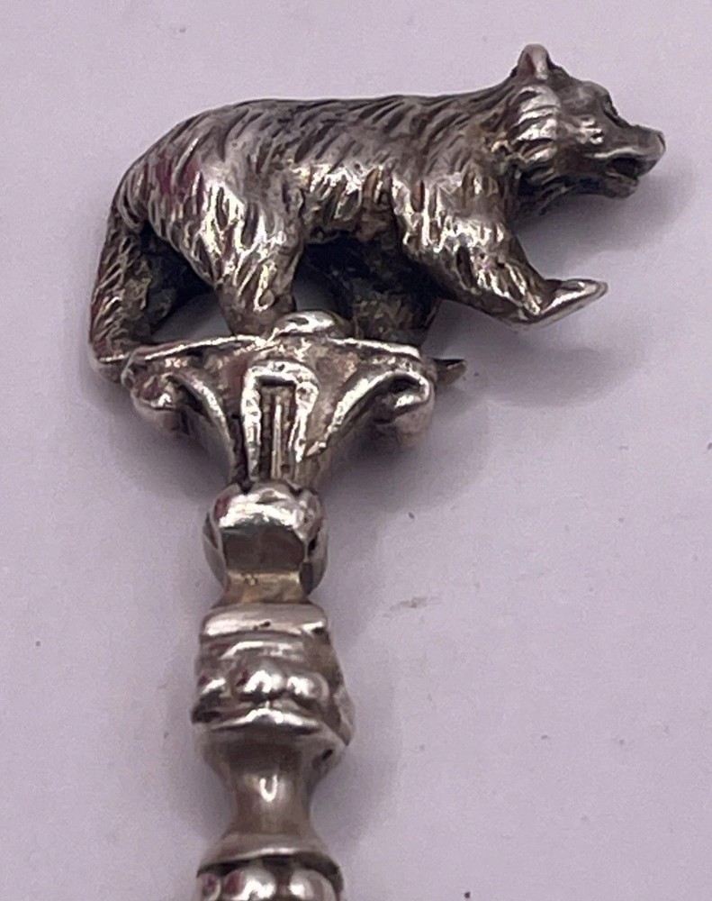 Antique 800 Silver Bear Spoon 13.5 Grams