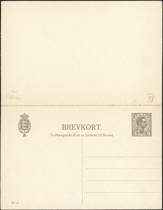 DENMARK, 1920. Paid Reply Post Card H&G 85, Mint