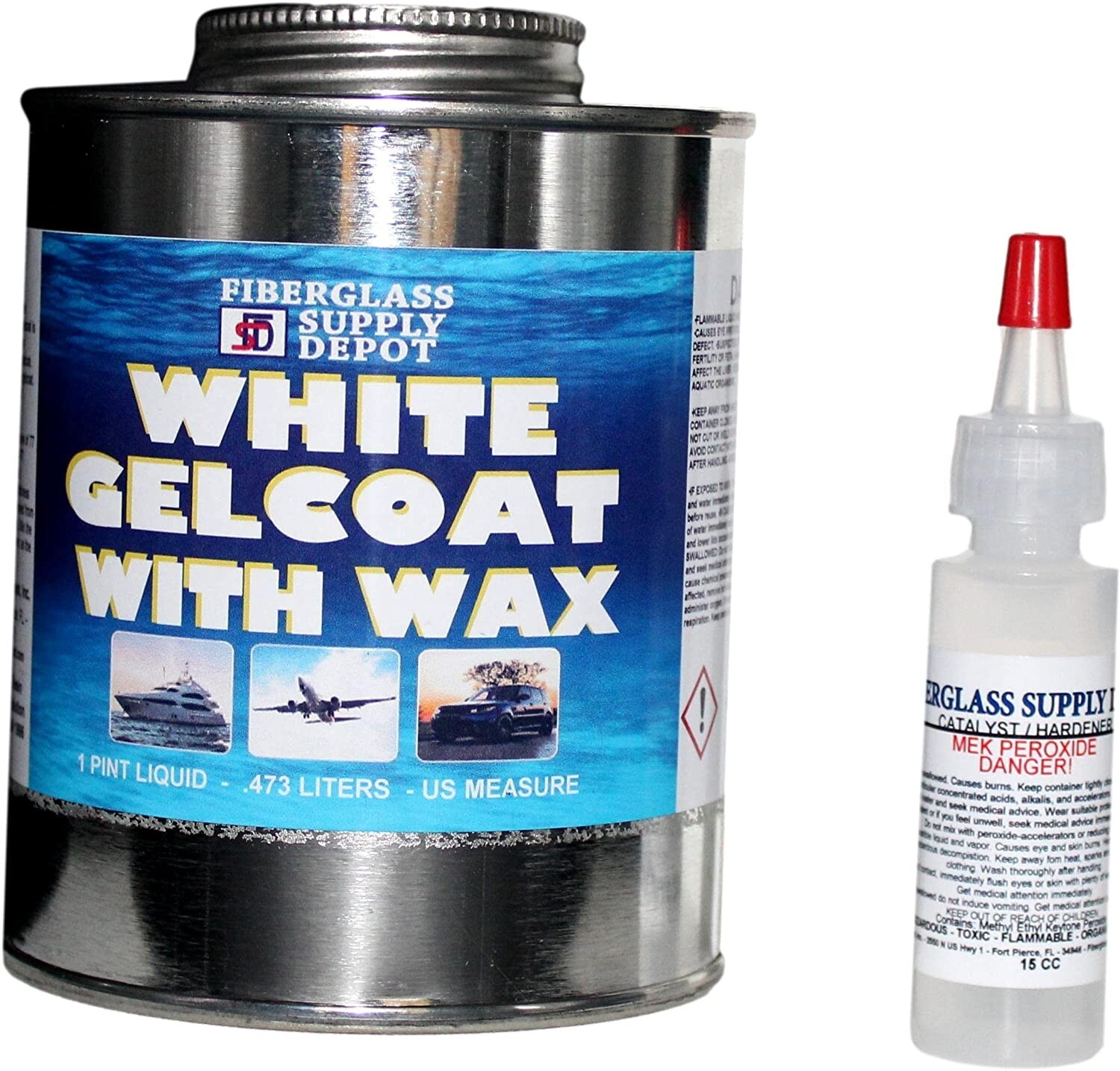 White Gelcoat With Wax (Pint) & MEKP (.5oz)