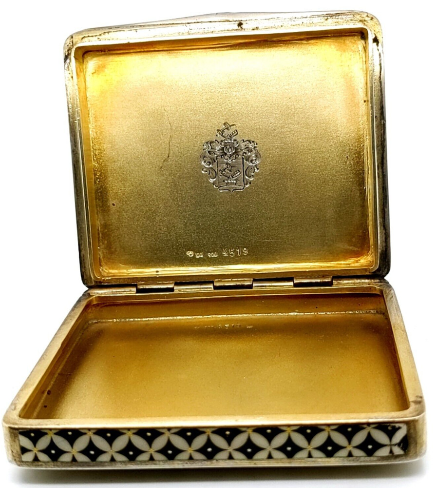 Unusual Silver Square Enamel Box with Geometric Pattern