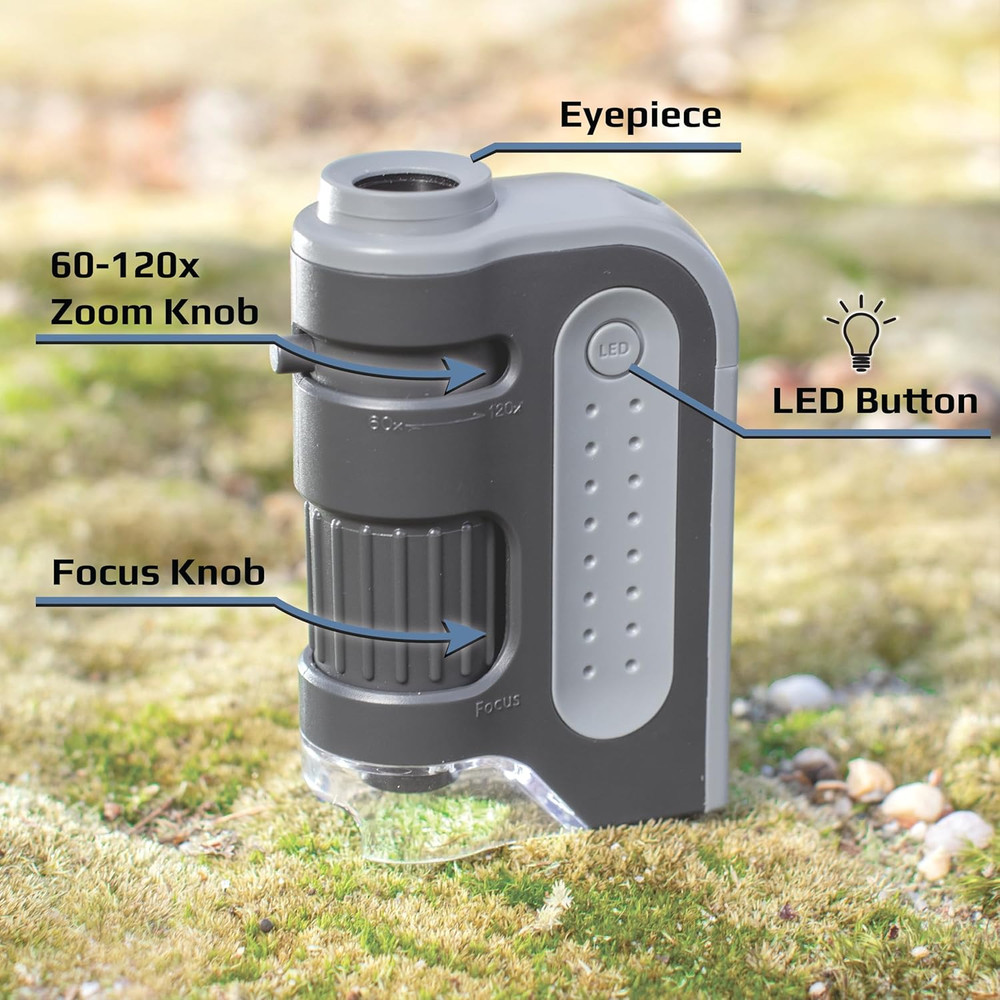 Microbrite plus 60X-120X Accurate LED Lighted Pocket Microscope, Portable Educat