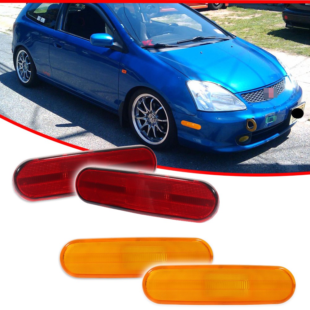 4X Amber Front+Red Rear Side Marker Lights For 2002-2005 Honda Civic Si EP3 3DR