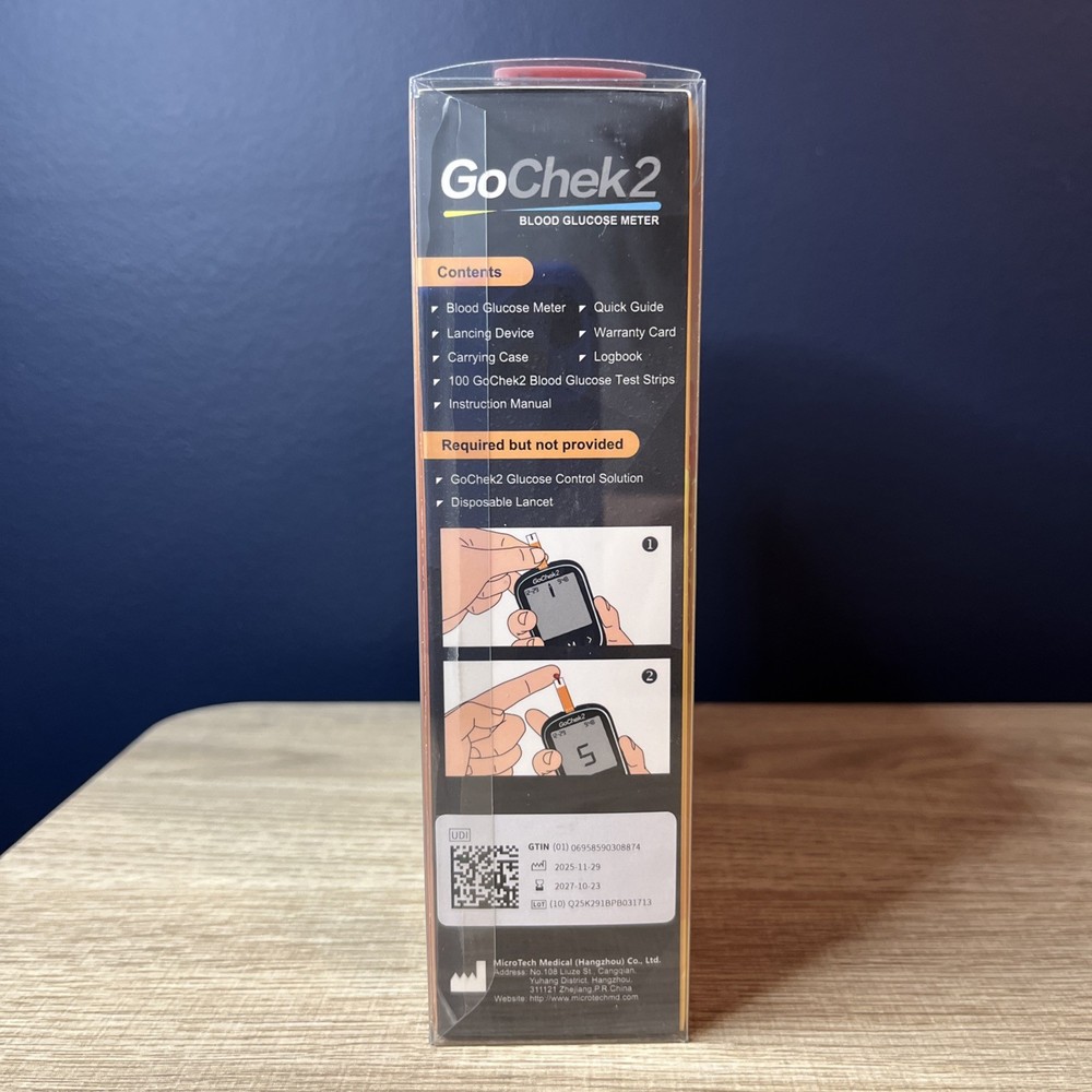 MicroTech GoChek2 Blood Glucose Meter Kit 100 Test Strips Lancing Device
