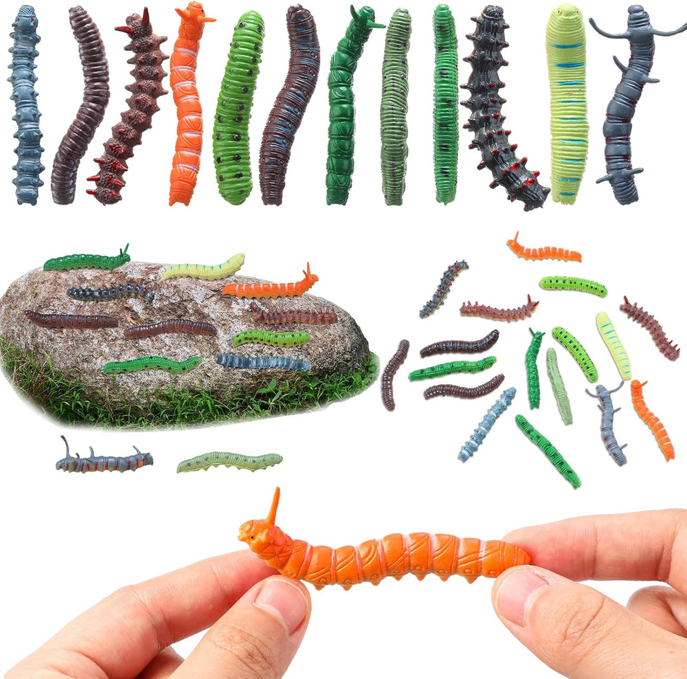 24 Pcs Simulation Caterpillar Fake Worm Crawling Insects Educational Learning Ac