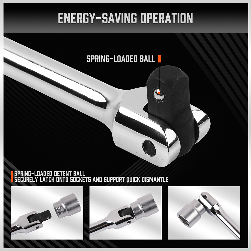 Breaker Bars Set 3PC 1/4" 3/8'' 1/2'' Dr 180° Rotatable Head 6" 10" 15" Length