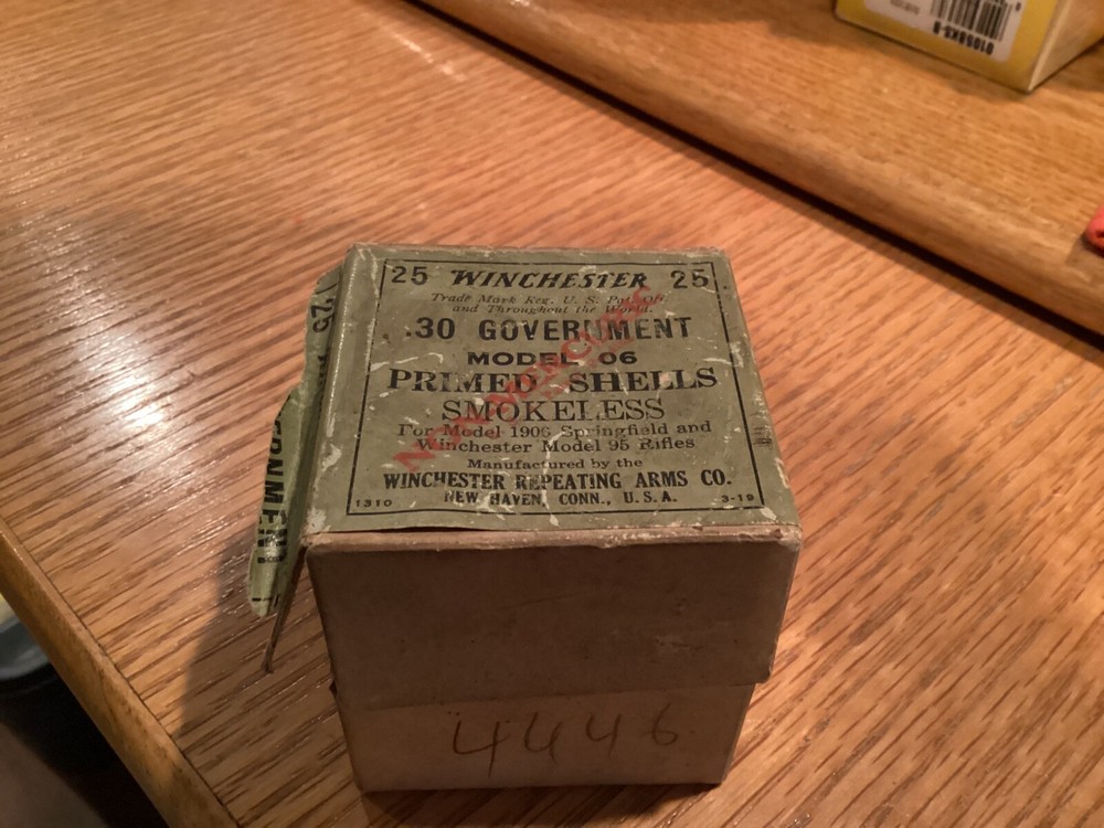 Winchester 2 Piece .30 Government Brass Shell Box March 1919 Date Code EMPTY