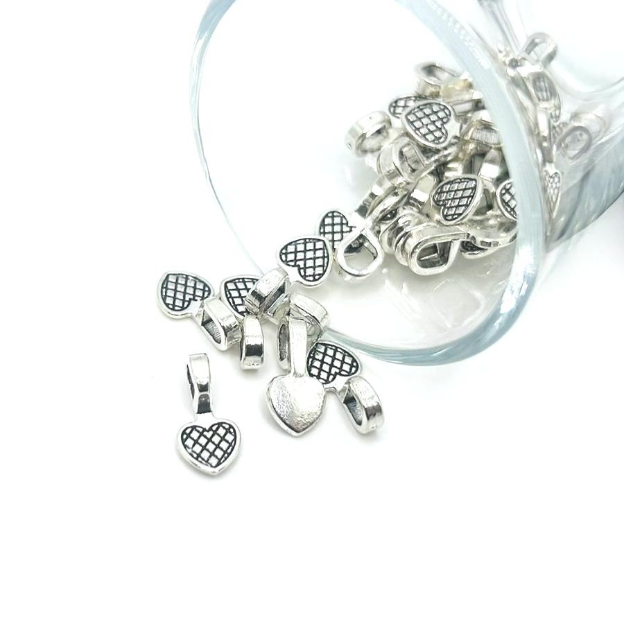 Silver Glue-On Heart Jewelry Bails, 16x8mm - US Seller