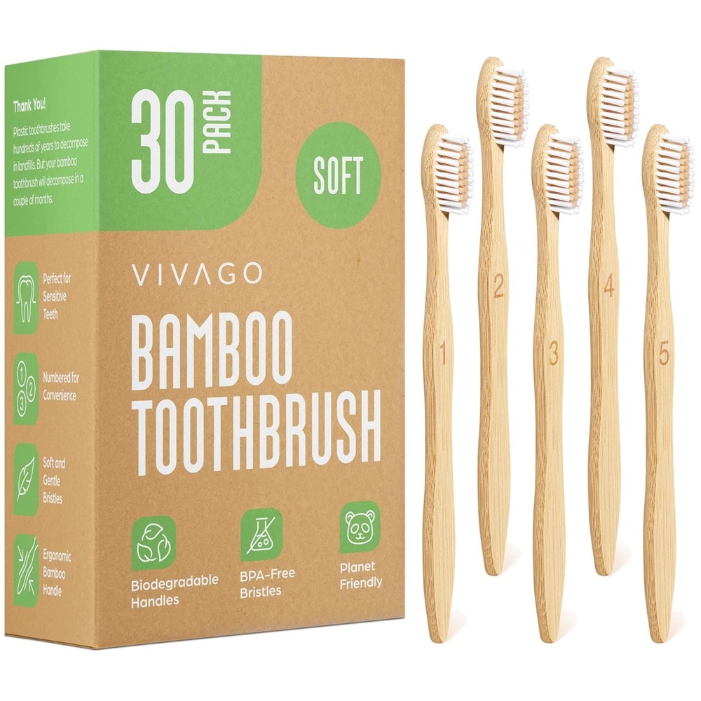 Recyclable Soft Bristles Toothbrushes 30 Pack