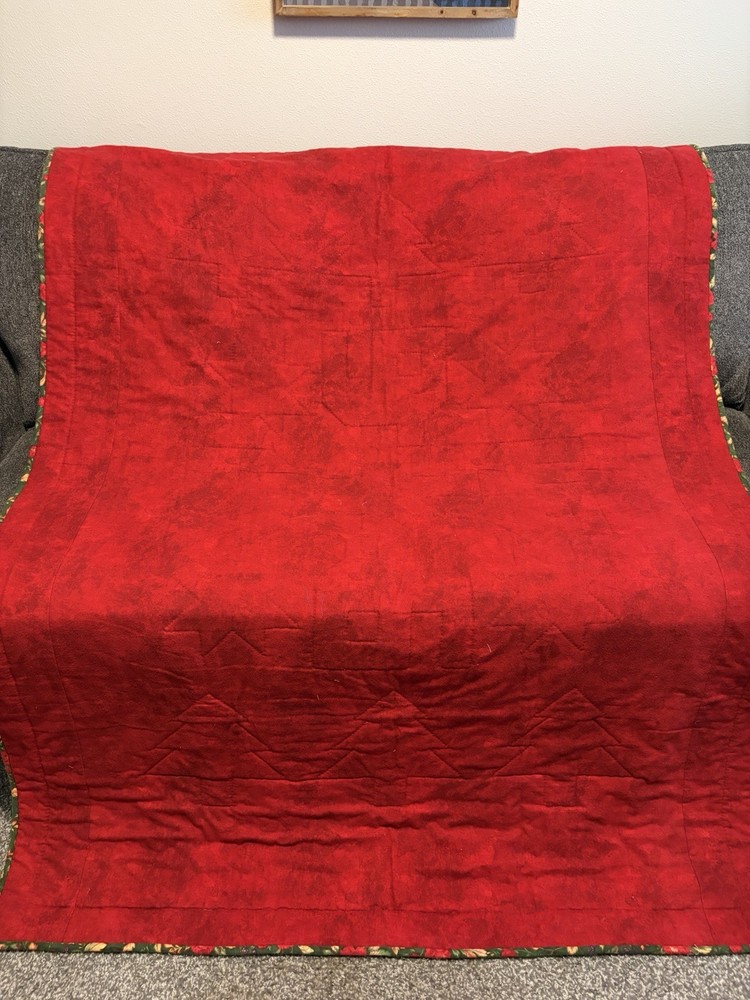 Handmade Christmas Patchwork Quilt Large Wall Hanging Throw 51"x 72" Primitive
