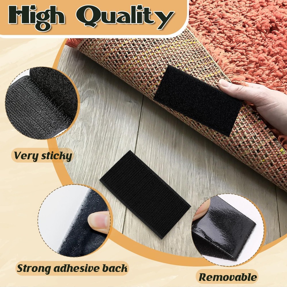 12 Sets 4x6 inch Hook and Loop Strips with Adhesive,Black Hook and Loop Self...
