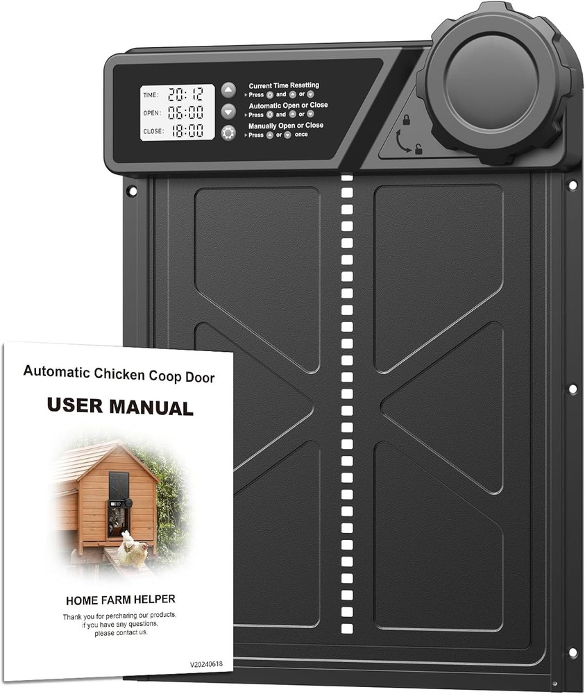 Large Automatic Chicken Coop Door with LCD Display, Aluminum Automatic Chicke...