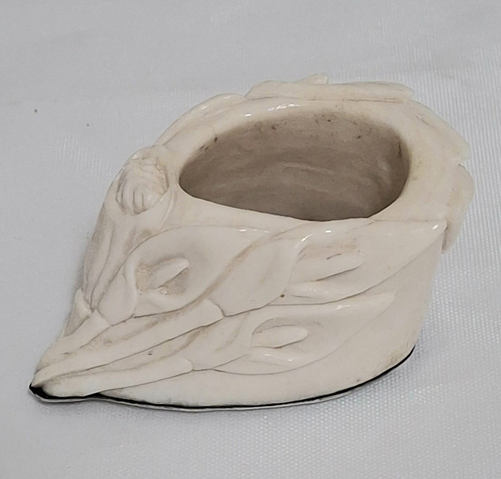 Antique Carved Bone & Solid Silver Base Cala Lilies Toothpick Holder