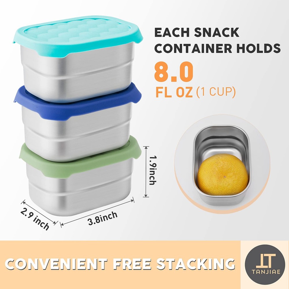 Metal Snack Container, 1 Cup Leakproof Lunch Box, Silver