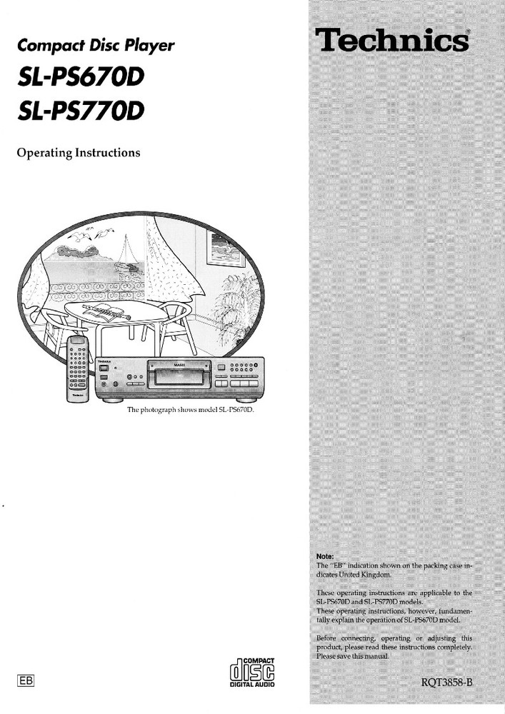 TECHNICS SL-PS670D - CD PLAYER - INSTRUCTIONS USER OWNER'S MANUAL - ENGLISH