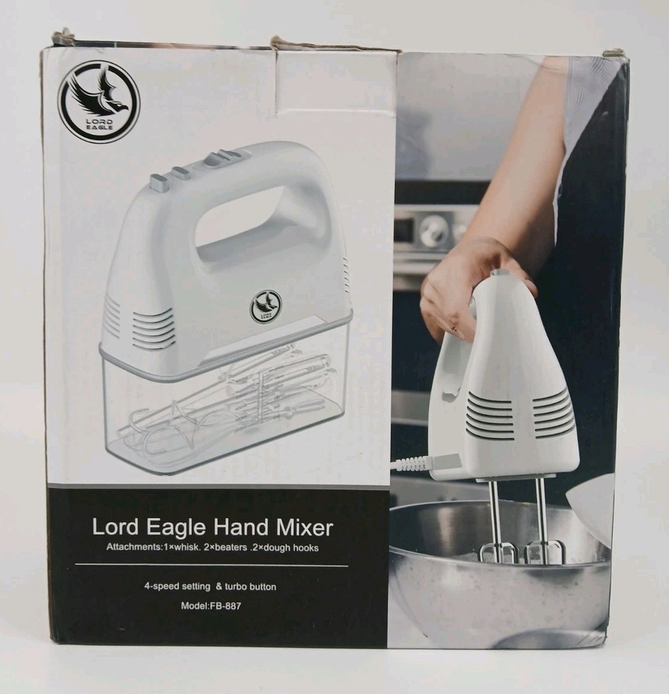 Lord Eagle White Electric 4-Setting & Turbo Button Handheld Kitchen Mixer FB-887