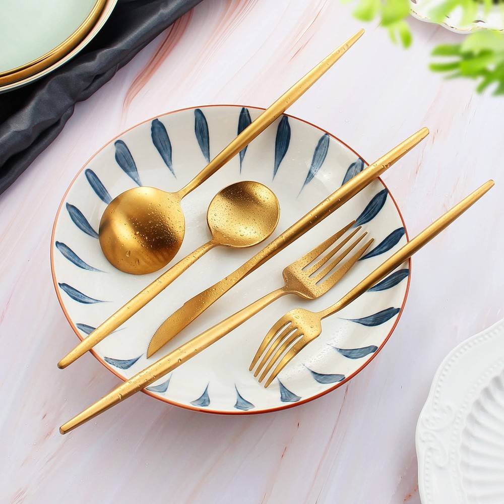 Matte Gold Silverware Set, 40 Pieces Stainless Steel Flatware Set，Kitchen Ute...