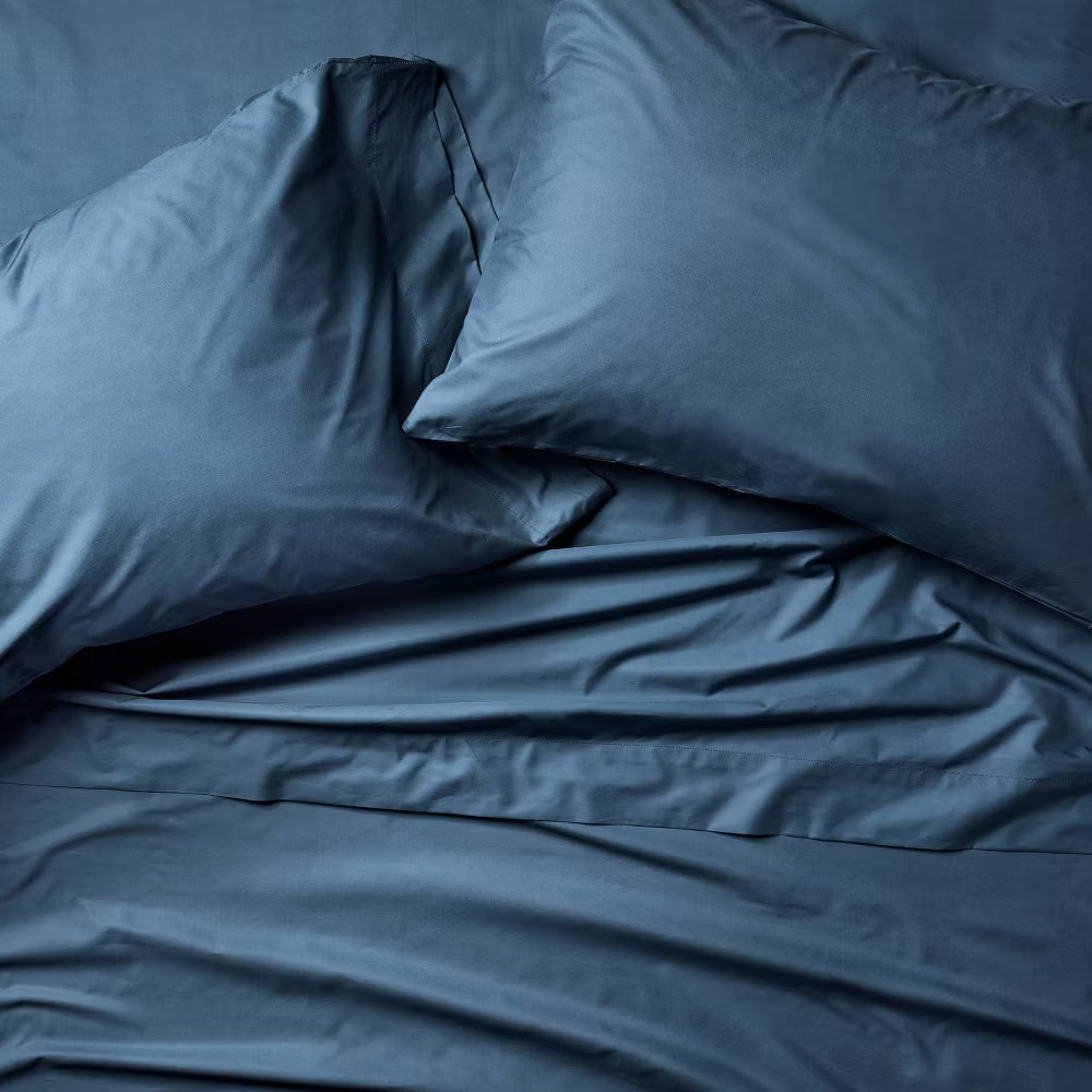 King 400 Thread Count Percale Pillowcases Mineral Blue - Casaluna
