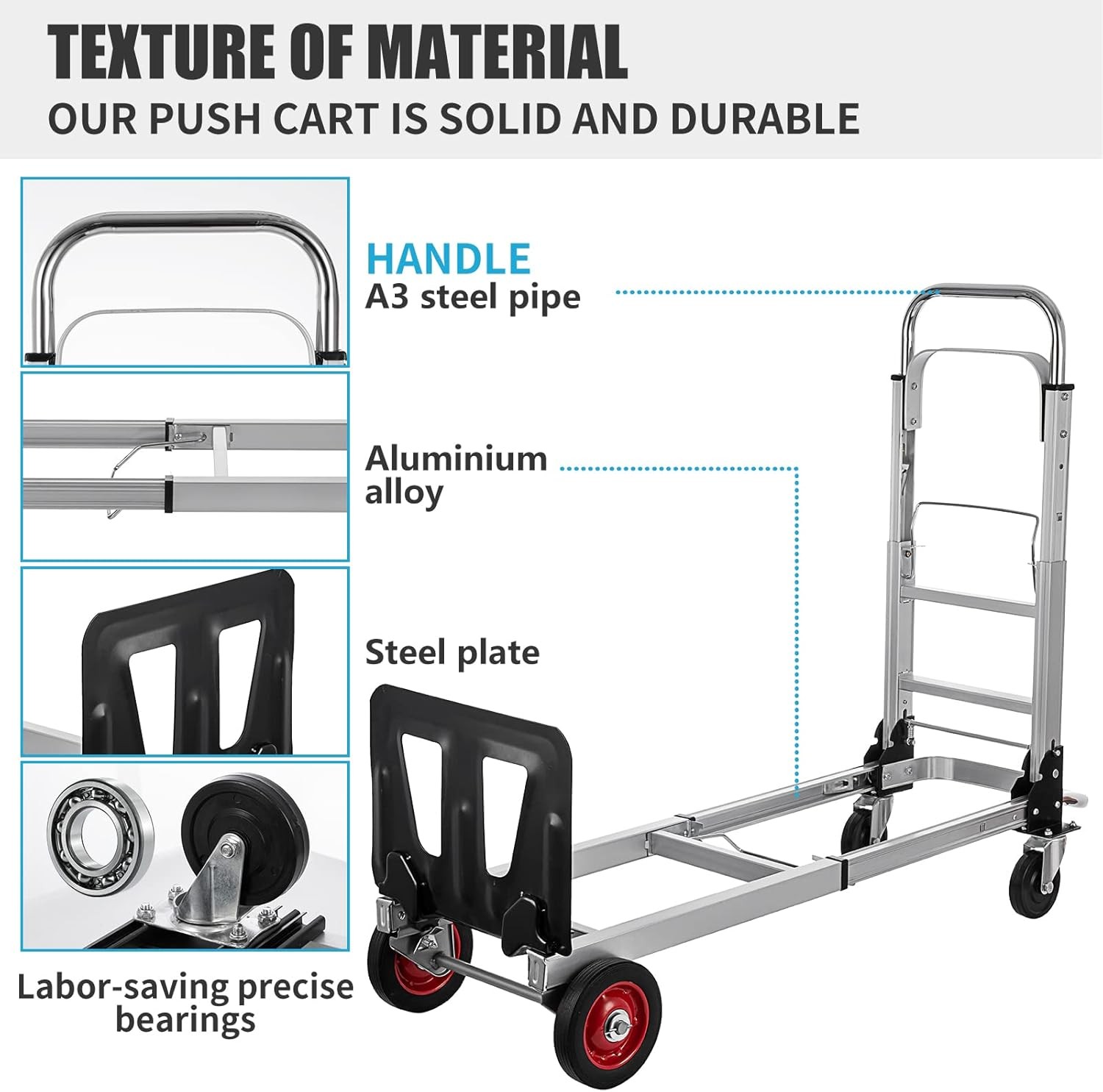 Aluminum Hand Truck 2 in 1 Folding Dolly Cart 400 lbs Capacity Heavy Duty