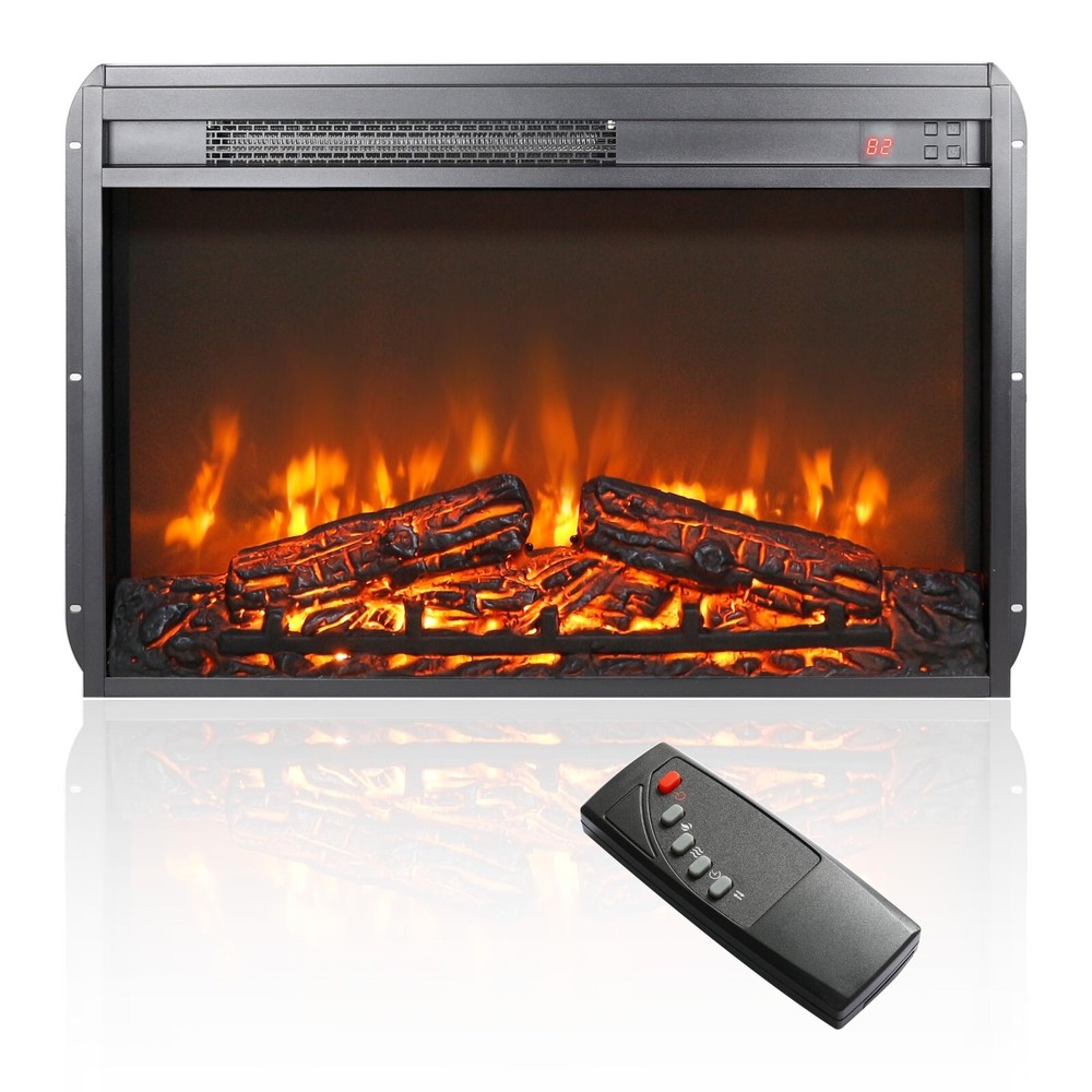 AHUMPALY 26" Electric Fireplace Insert Heater with Log, Flame, Remote & Timer