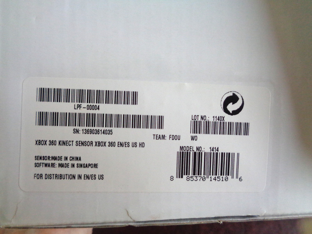 EMPTY BOX Cables & Manual NO SENSOR UNIT - Xbox 360 KINECT Sensor Bar Model 1414