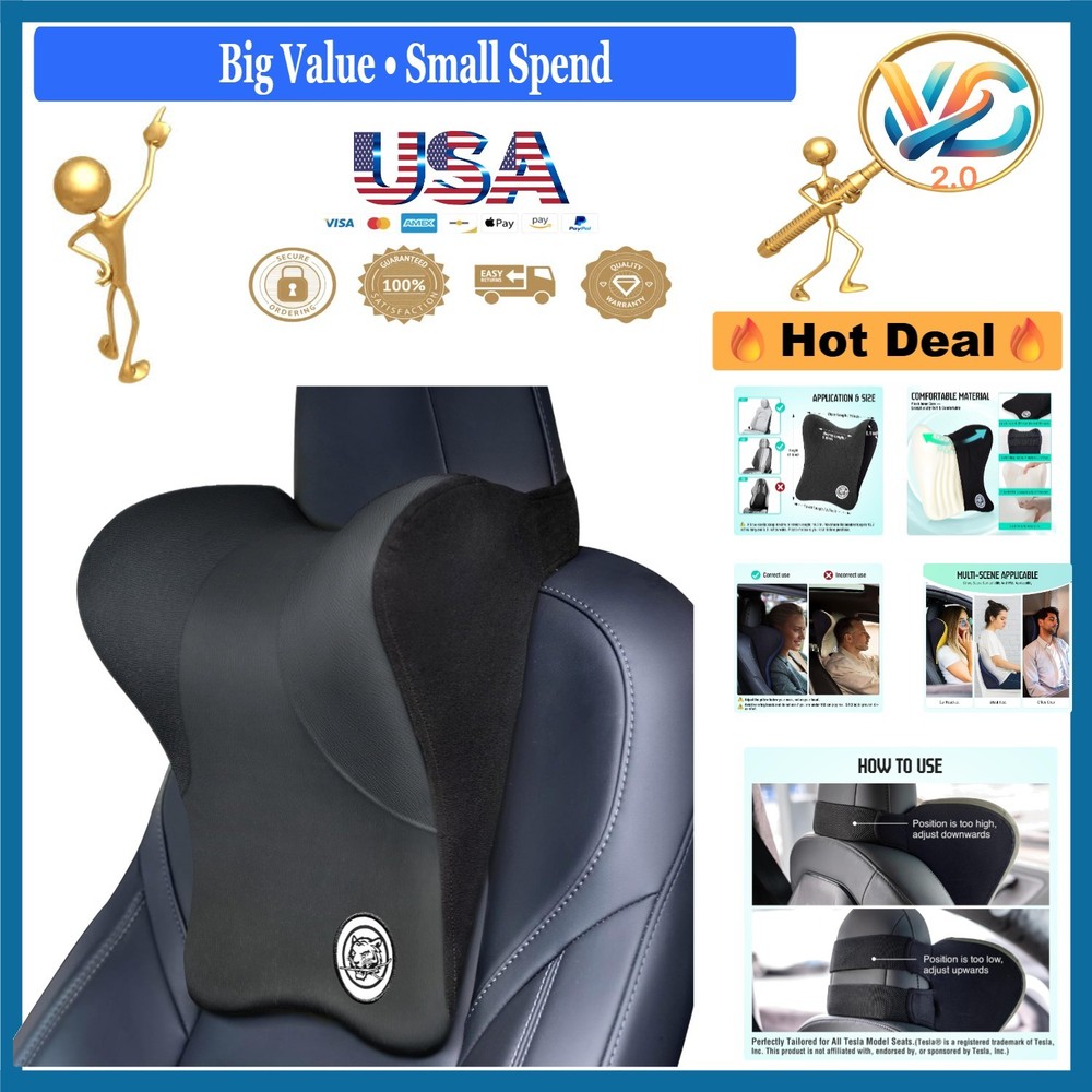 Dark Grey Memory Foam Car Neck Pillow with Adjustable Strap Support
