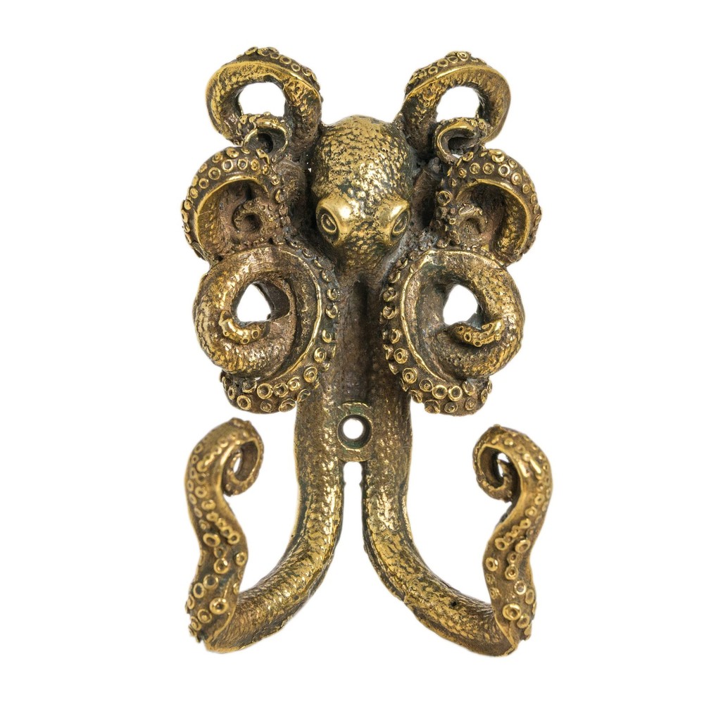 Solid Brass Octopus Double Wall Hook Handmade Nautical Animal Decor
