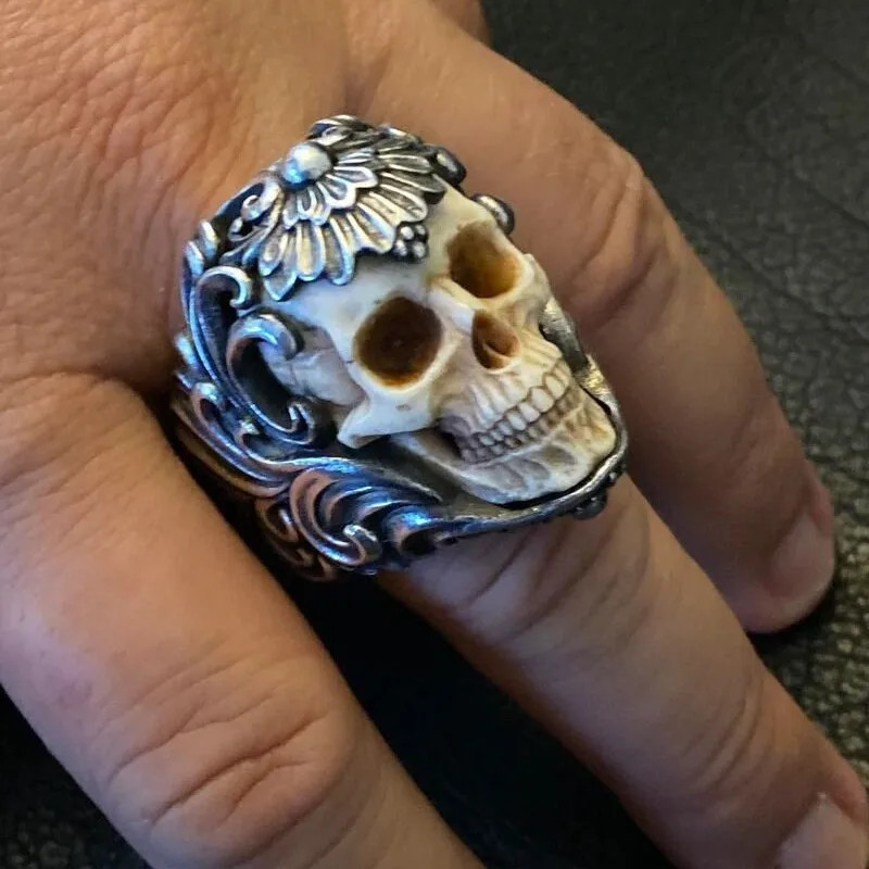 Human Skull Skull Open Ring Jewelry Gothic Silvery Adjustable Resizable