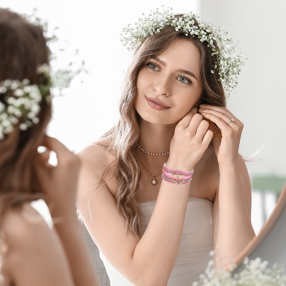 Leather Wrap Bracelets, Hand Woven Multilayer Stackable Boho, Yellow