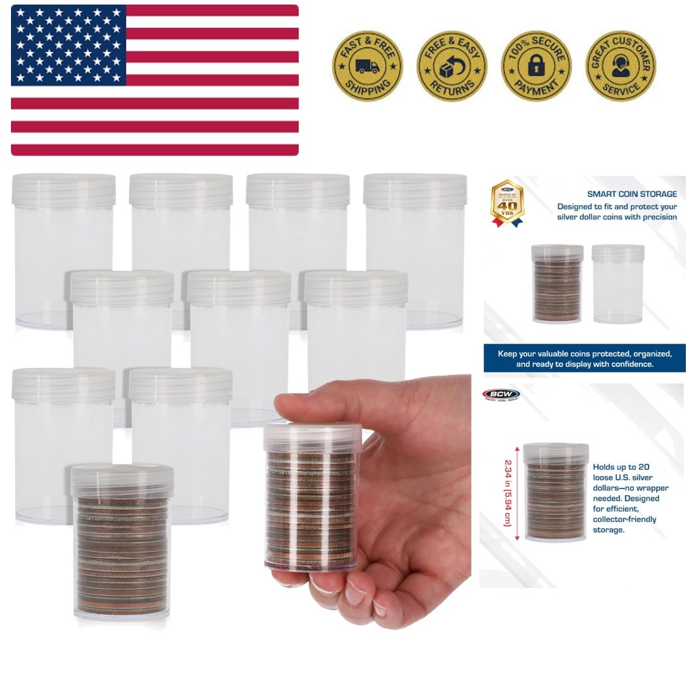Coin Tubes for Silver Dollars - 10 Pack | Holds "Eisenhower" Dollar | Durable...