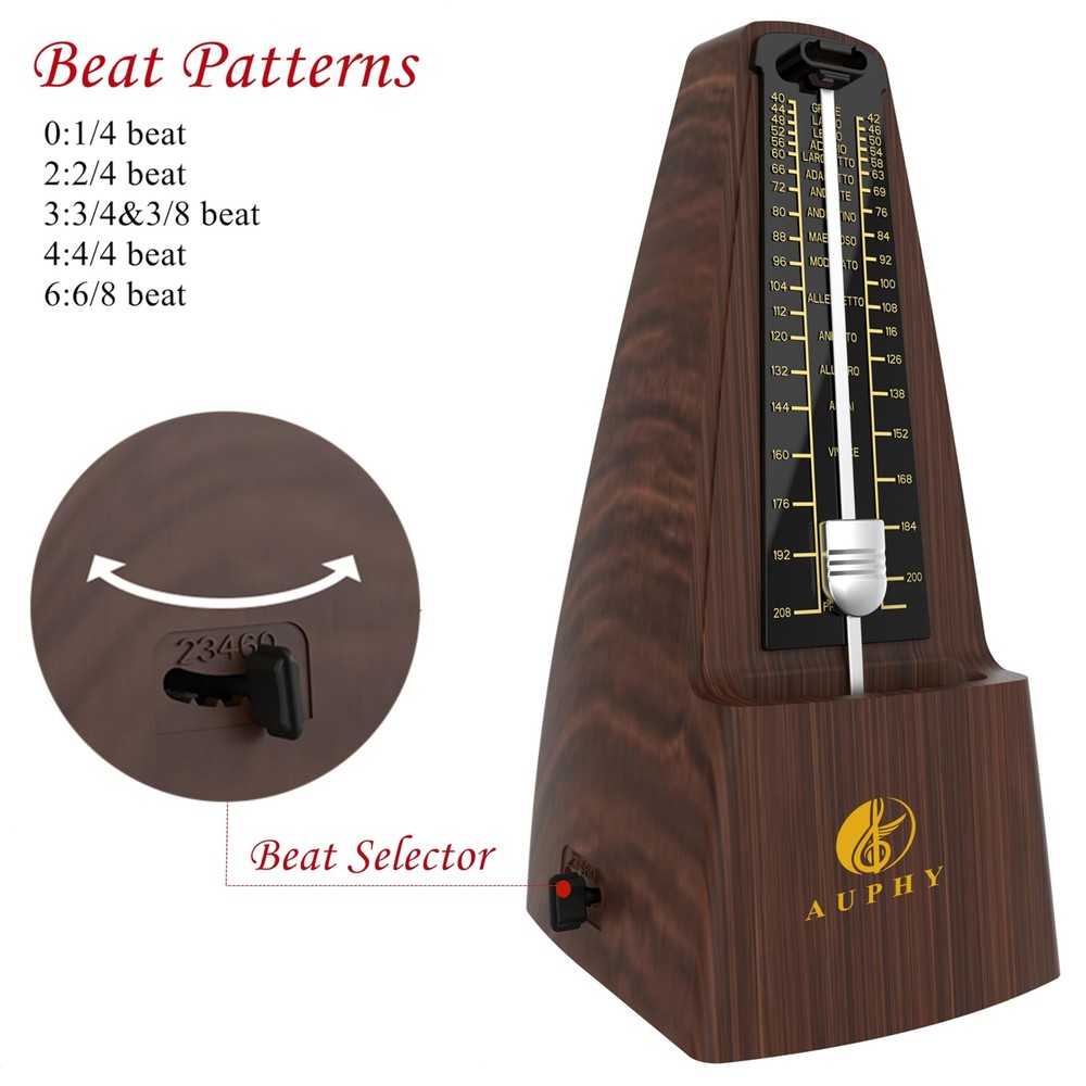 Mechanical Metronome with Accent Bell, Classic Shape, Accurate Beat, Multiple