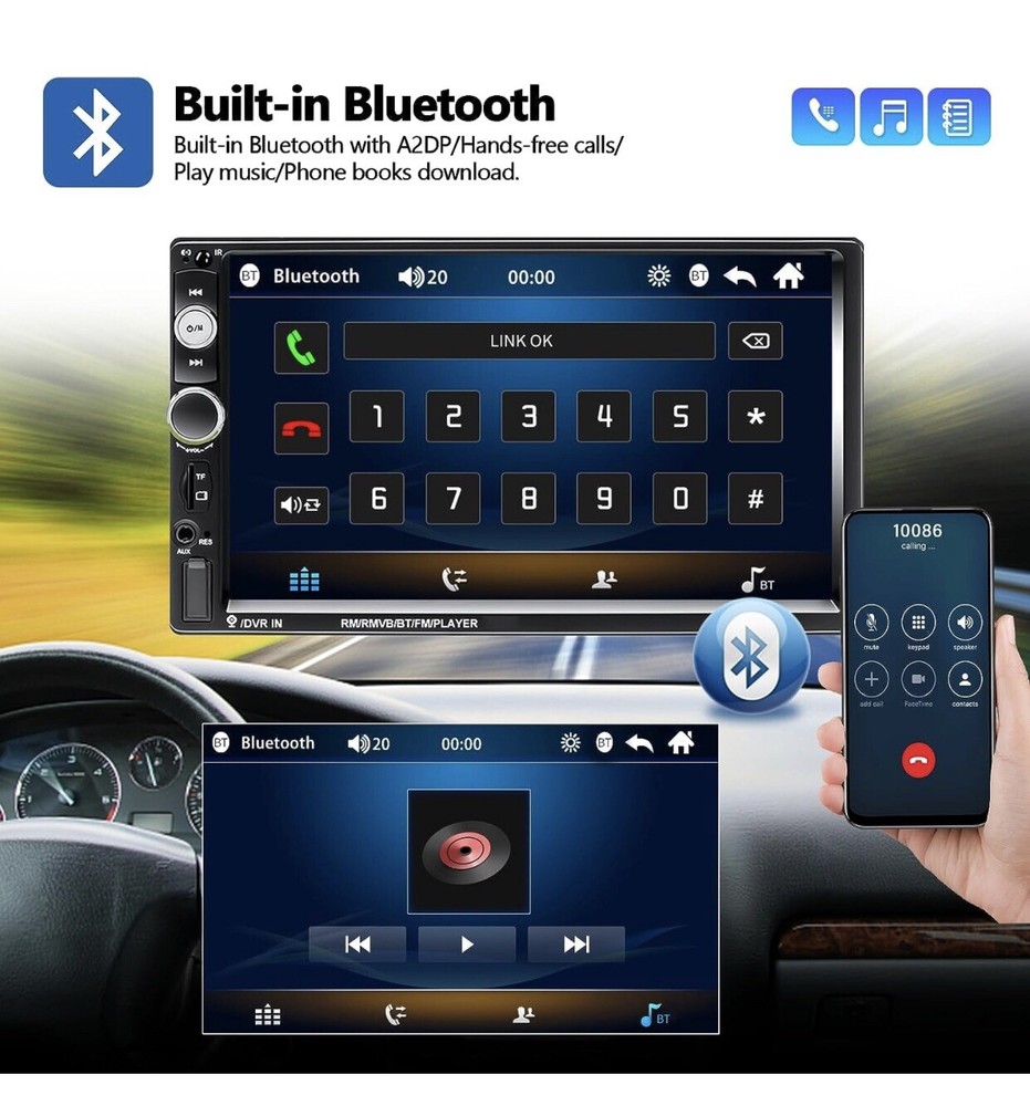 Eslyyds Double Din Car MP5 Player + Backup Camera + Remotes