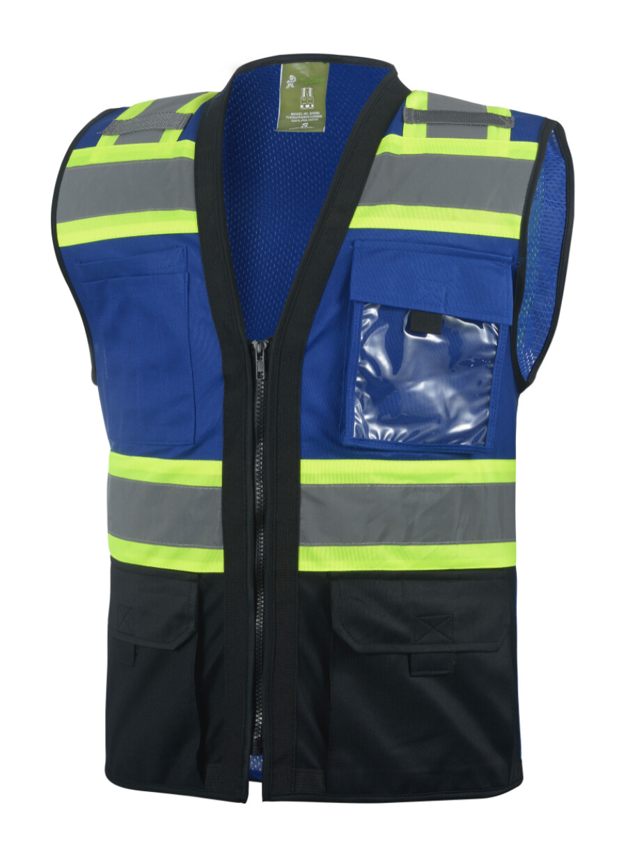 Surveyor Blue/Black Two Tones Safety Vest, ANSI/ ISEA  Photo ID Pocket (802BL)