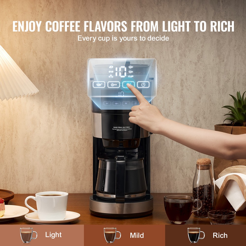 Grind & Brew Coffee Maker 10 Cup Drip Coffee Machine w/ 3 Brew Strength Control