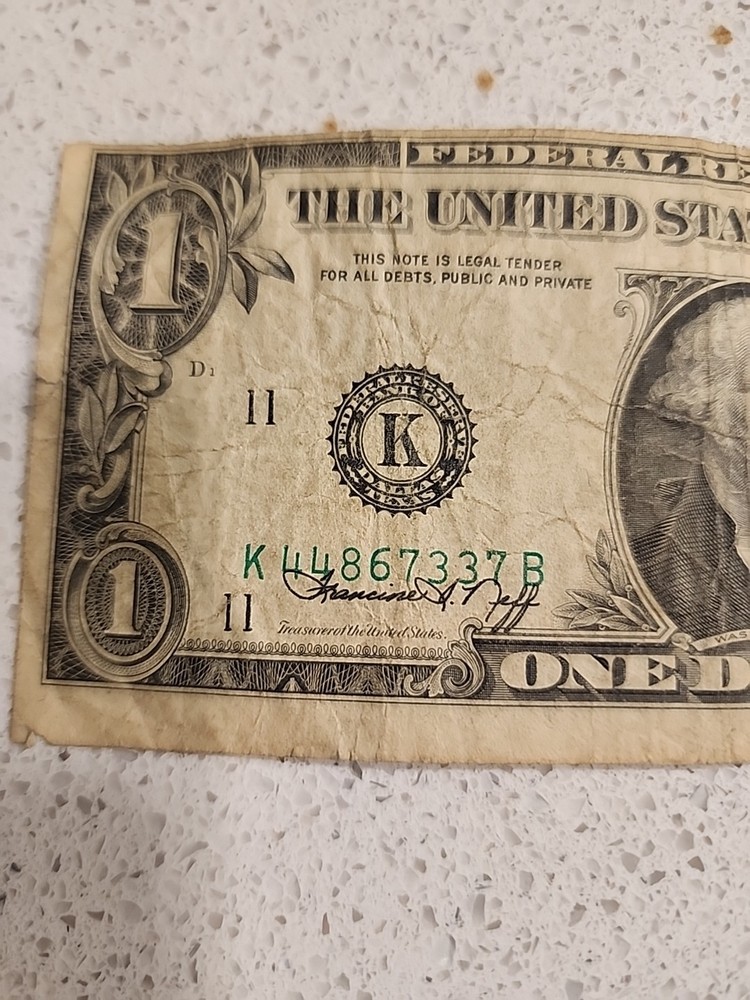 1974 $1 Bill Cutting Error & Serial Number Shifted Overprint