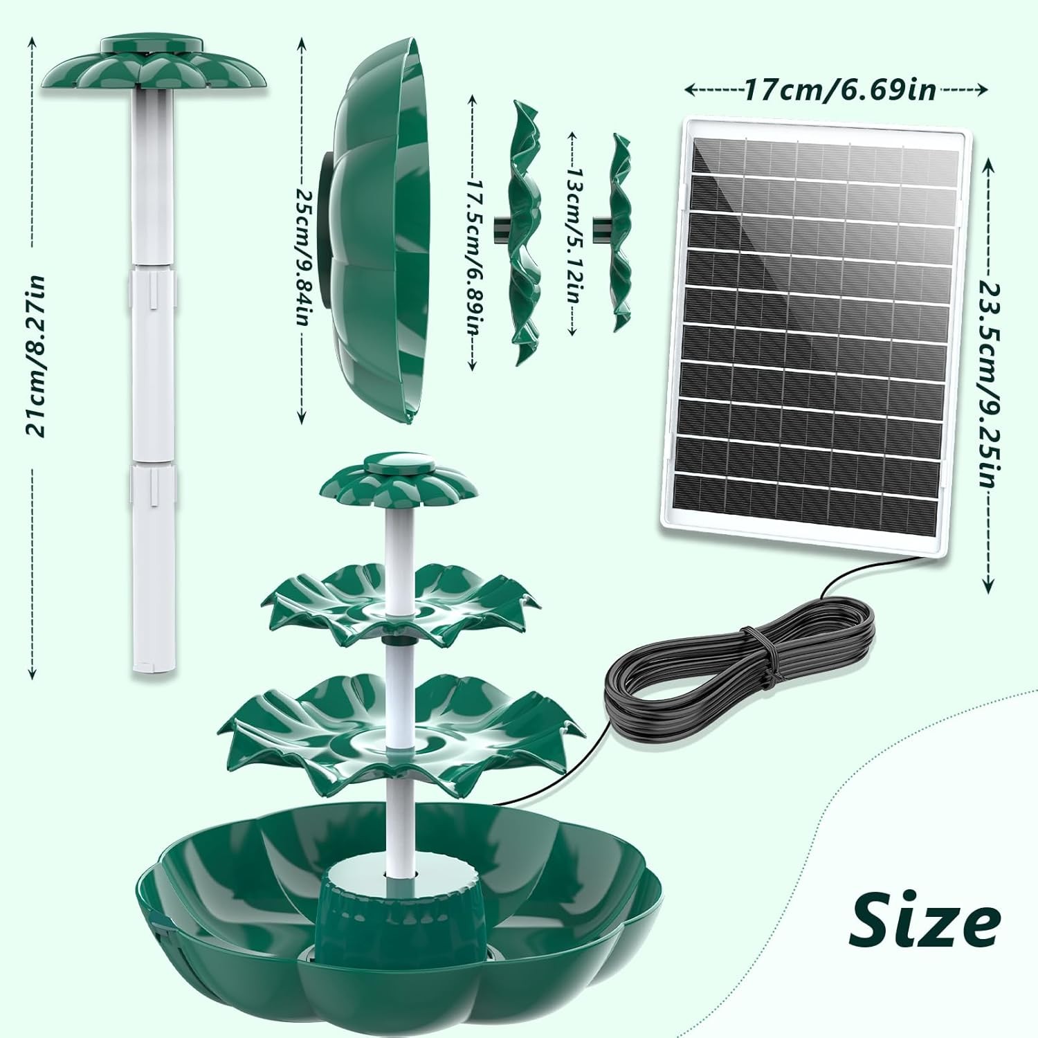Solar Fountain, Solar Powered Water Fountain – 6.5W Dark Green 3-Tier Fountain,g