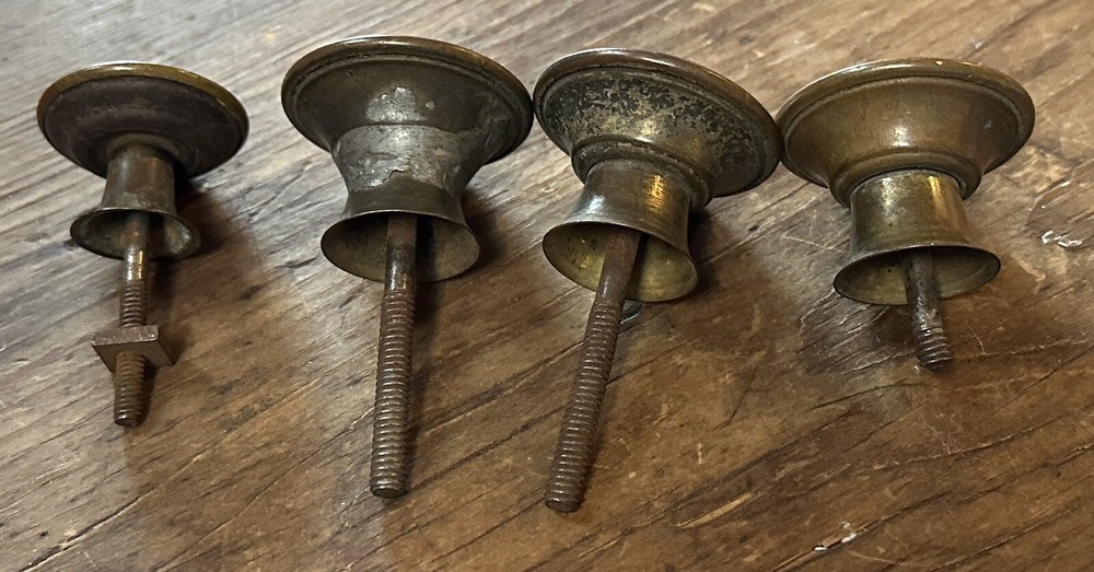 DS-196–FOUR (4) Antique Different Brass Plated Drawer Cabinet Pulls Knobs
