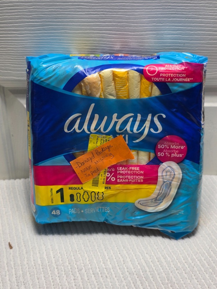 Always Maxi Size 1 Regular Absorbency Without Wings 48 Count Unscented (C