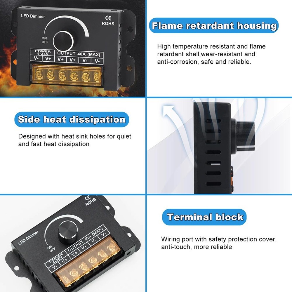 12v LED Dimmer with Remote Control &Timer Function, DC 5-24V 40A Aluminum5286
