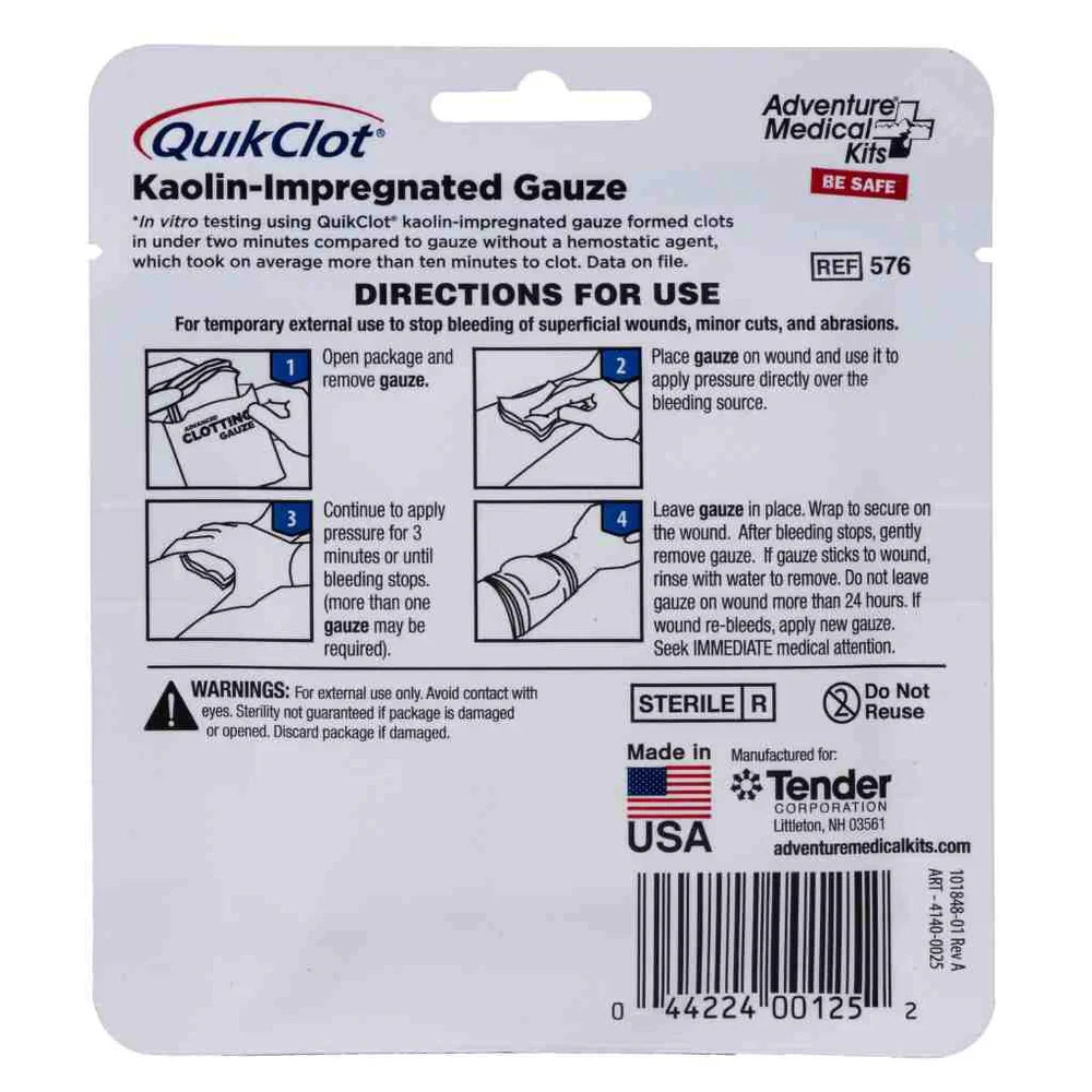 QuikClot Gauze 3" x 2' for Emergency First Aid + Survival Kit Hemostatic Gauze